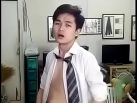 Cute Chinese Twink Strips Down and Cums brutal asian gay porn