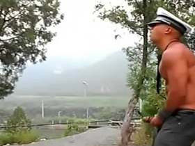Chinese muscular guy jerking outdoor and load a huge cum from his monster dick chinese and white gay porn pics