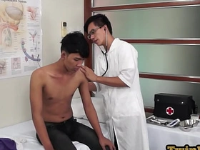 Skinny Asian enjoys anal playing from his geeky doctor bareback gay porn chinese