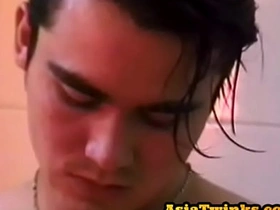 Asian handsome amateur twink jerks cock in the bathroom japan gay porn kiss
