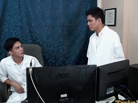 Asian medical uniform twinks bareback anal in the office chinese gay circle jerk porn