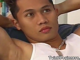 Sexy Asian twink loves jerking off gay porn asian office