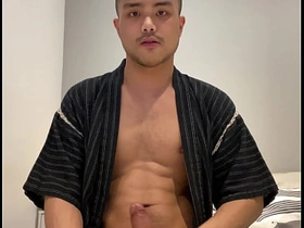 Asian boy in Jinbei stroking japan gay porn wrestling